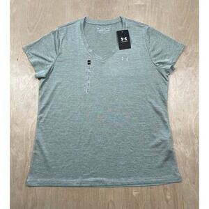 Under Armour Womens Short Sleeve V Neck Pullover Olive T Shirt Size XL
